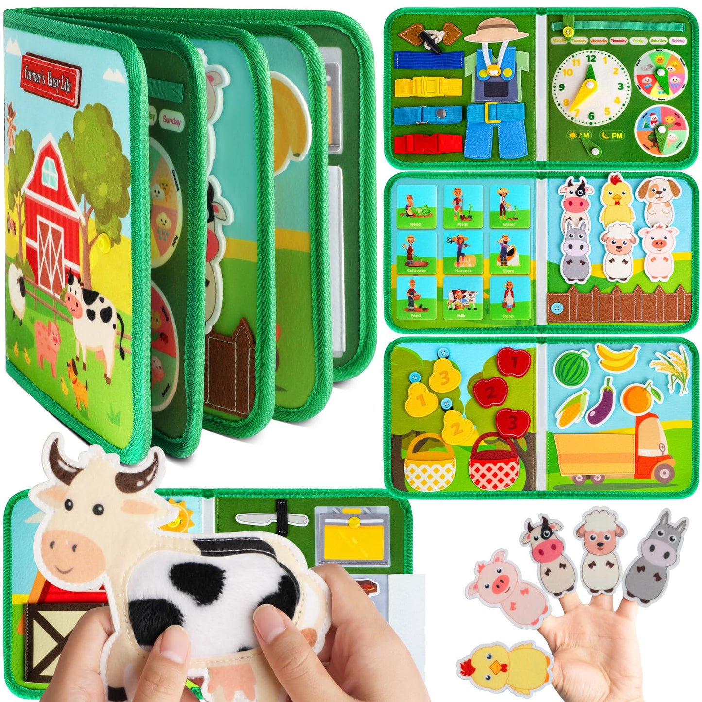 Quanquer Toddler Busy Board – Farm Montessori 18-in-1 Educational Toy for Ages 1-4