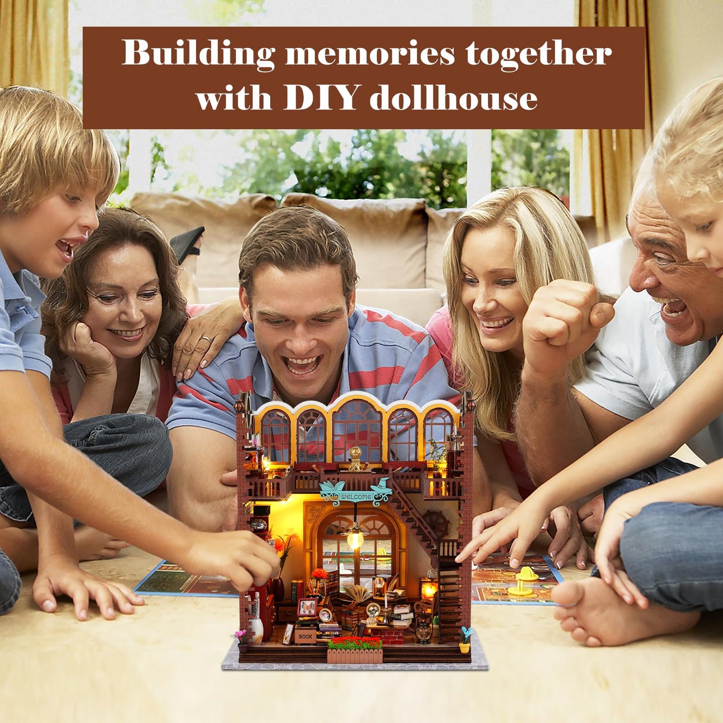 Quanquer Miniature Book Nook Kit with LED Light – DIY Wooden Doll House for Adults
