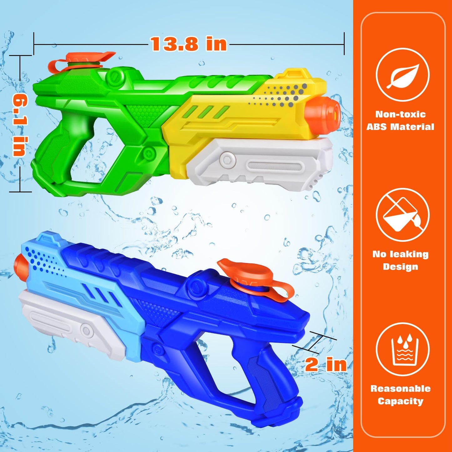 Quanquer 600cc Water Guns – 6 Pack for Kids & Adults, Long-Range Pump Action