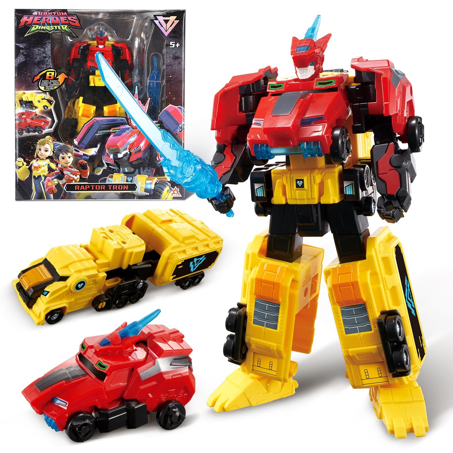 QUANTUM HEROES DINOSTER Raptor Tron: 2-in-1 Transforming Robot Toy, 7.48 in