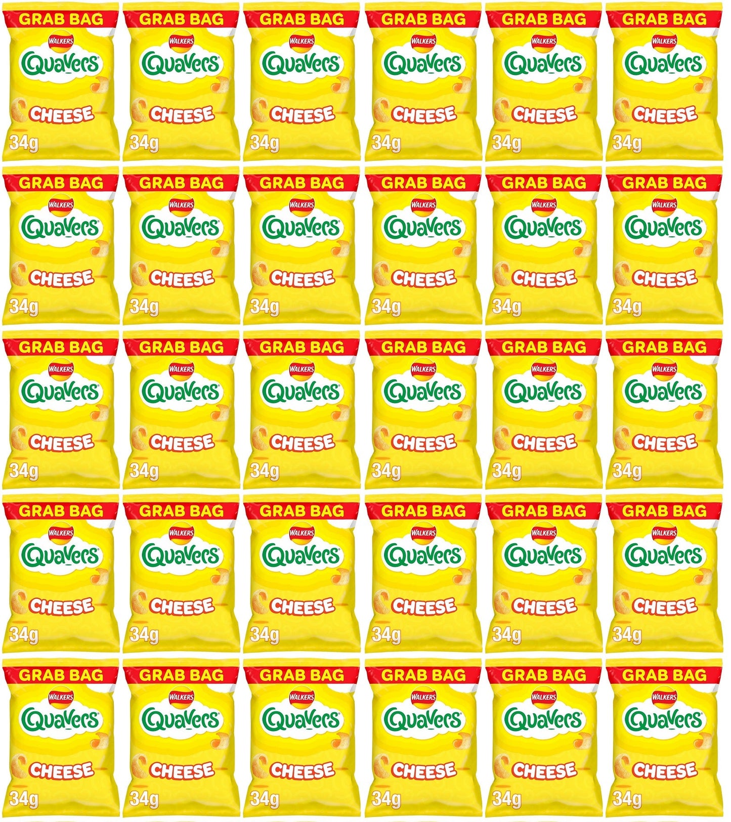 30 x Walkers Quavers Cheese Snacks Crisps 34G