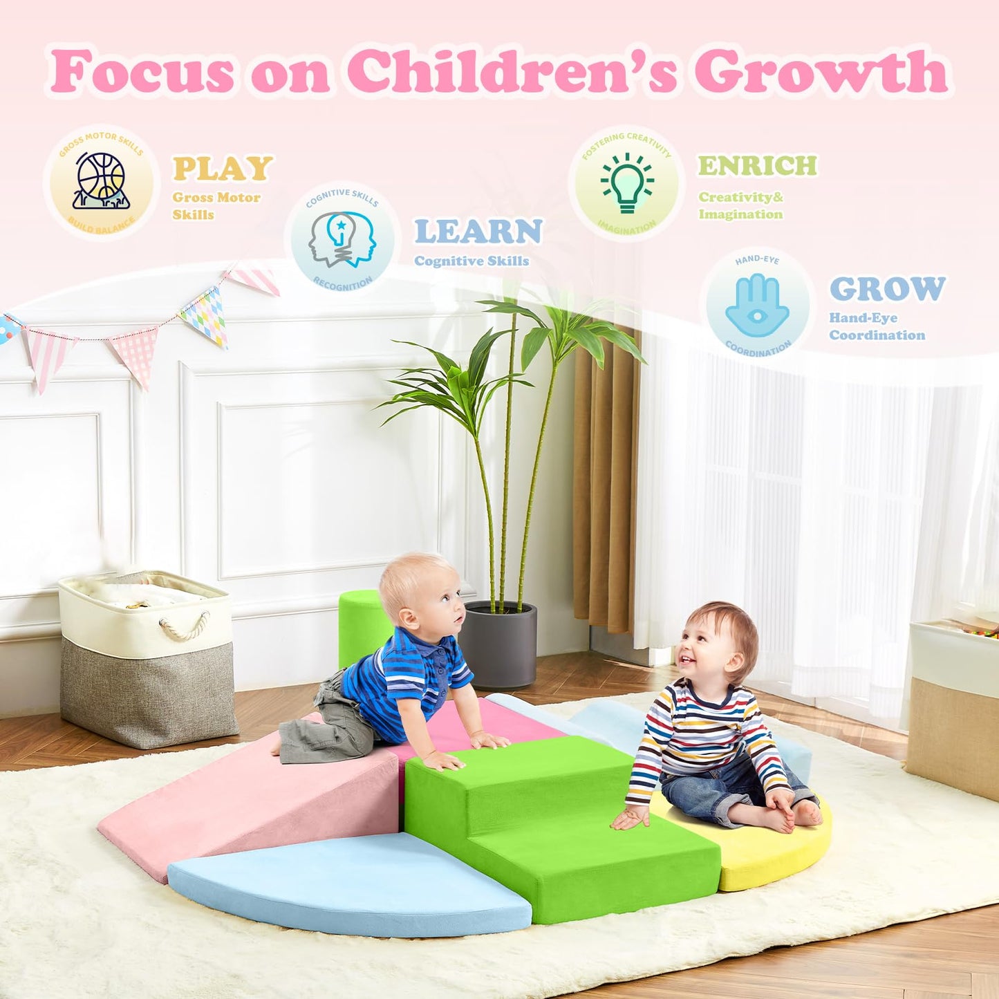 QUCHI Climbing Toys for Toddlers – 7-Piece Soft Foam Blocks for Indoor Play