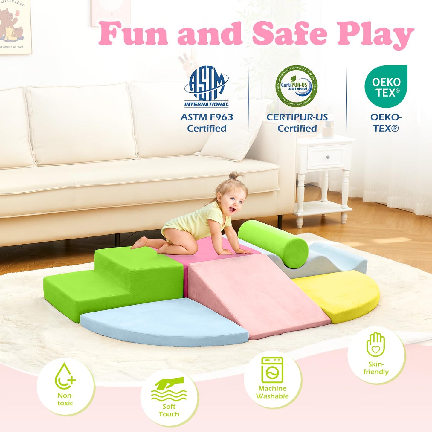 QUCHI Climbing Toys for Toddlers – 7-Piece Soft Foam Blocks for Indoor Play