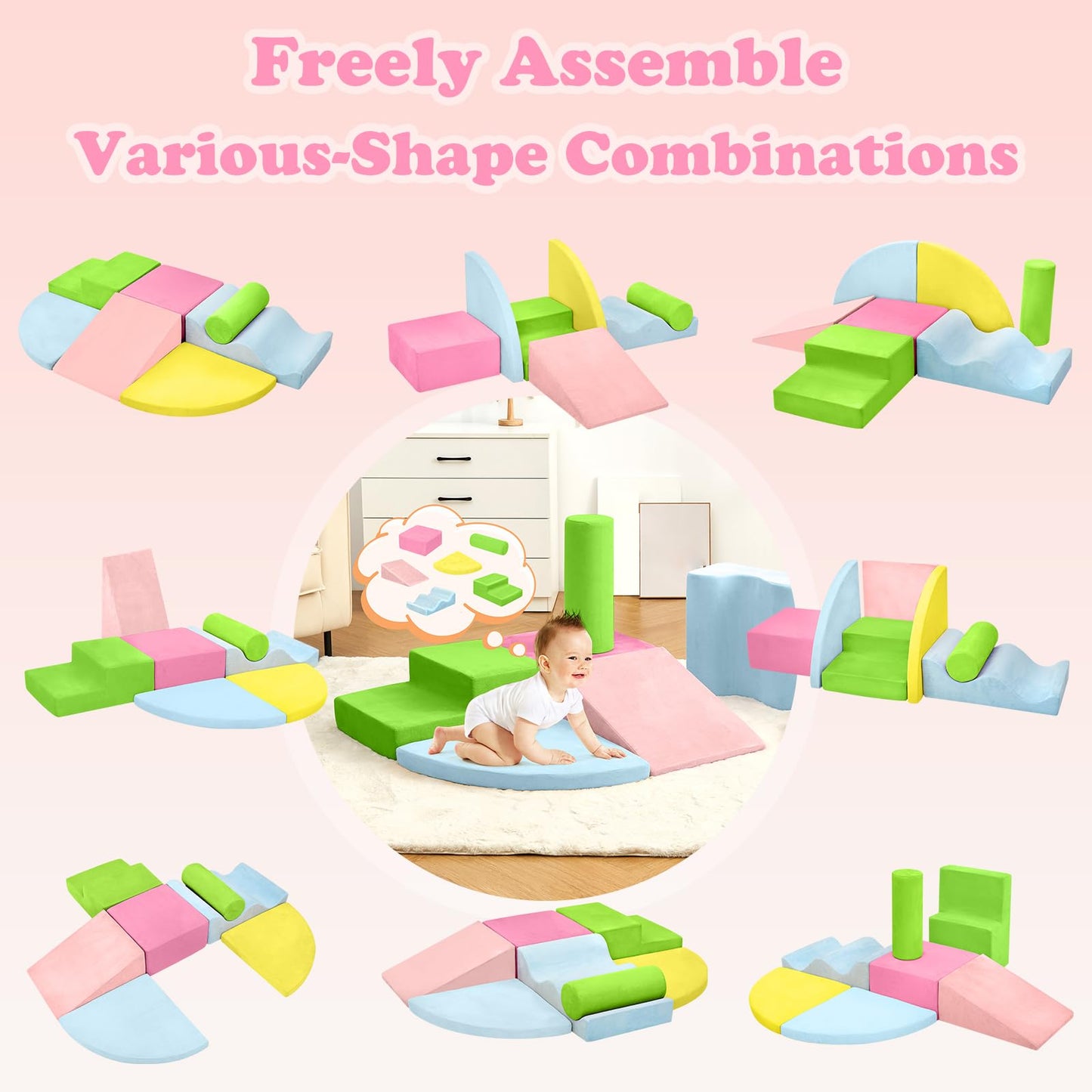 QUCHI Climbing Toys for Toddlers – 7-Piece Soft Foam Blocks for Indoor Play