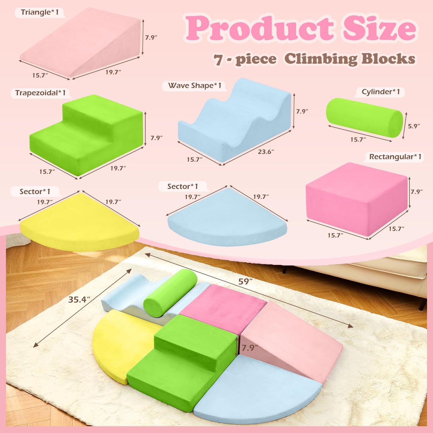 QUCHI Climbing Toys for Toddlers – 7-Piece Soft Foam Blocks for Indoor Play