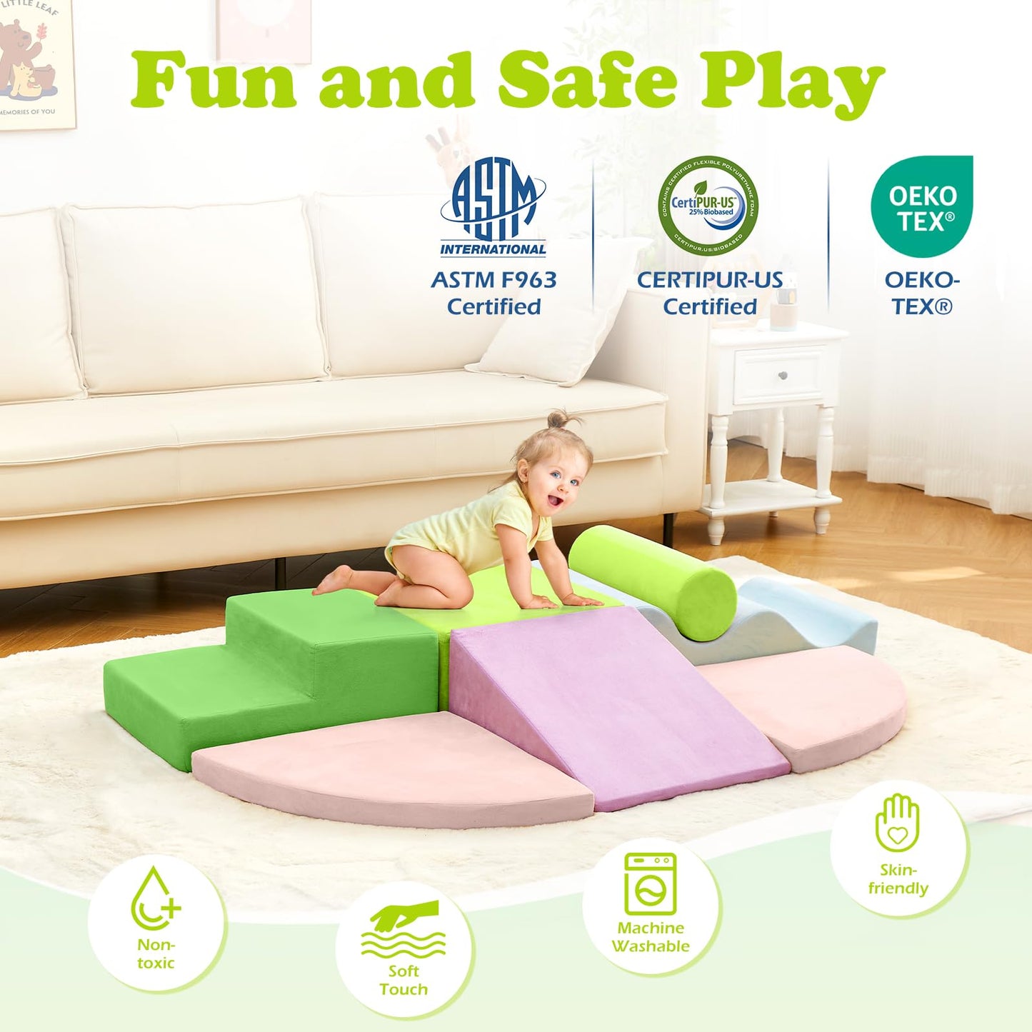 QUCHI Climbing Toys for Toddlers – 7-Piece Indoor Foam Block Set