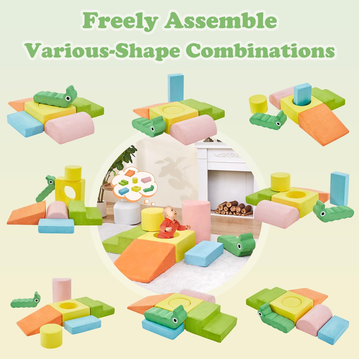 QUCHI 7-Piece Soft Foam Climbing Blocks for Toddlers 1-3 | Indoor Climber & Play Gym