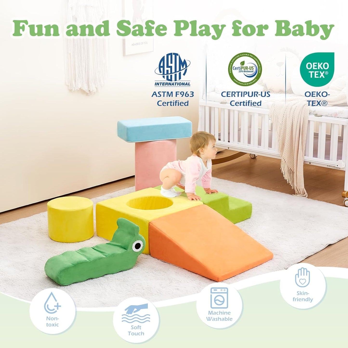 QUCHI 7-Piece Soft Foam Climbing Blocks for Toddlers 1-3 | Indoor Climber & Play Gym
