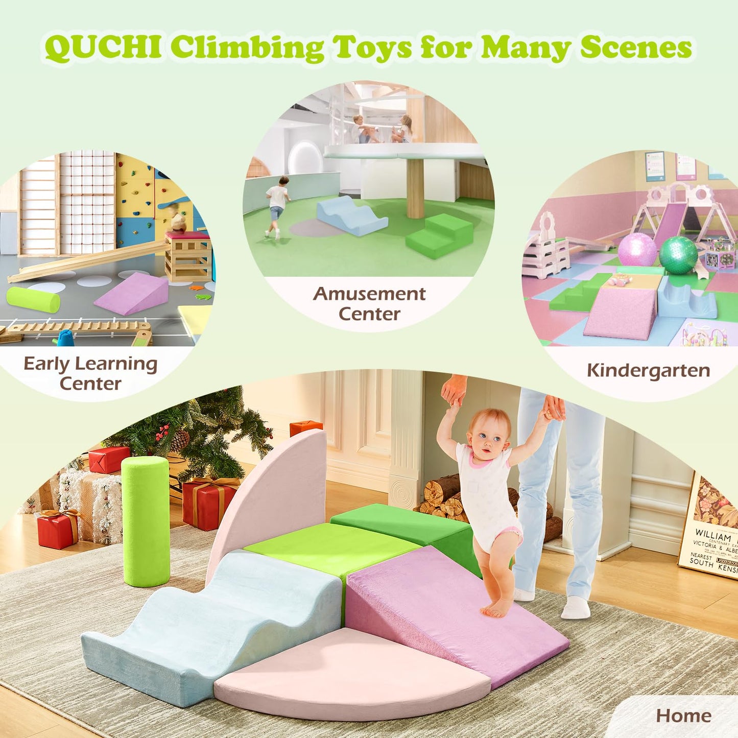 QUCHI Climbing Toys for Toddlers – 7-Piece Indoor Foam Block Set