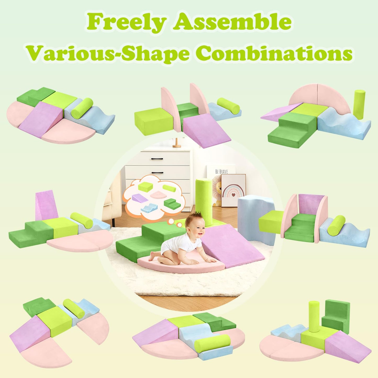 QUCHI Climbing Toys for Toddlers – 7-Piece Indoor Foam Block Set