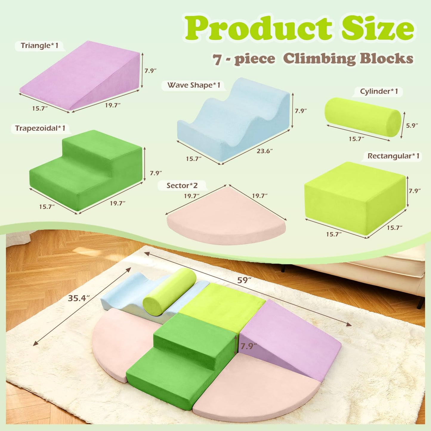 QUCHI Climbing Toys for Toddlers – 7-Piece Indoor Foam Block Set