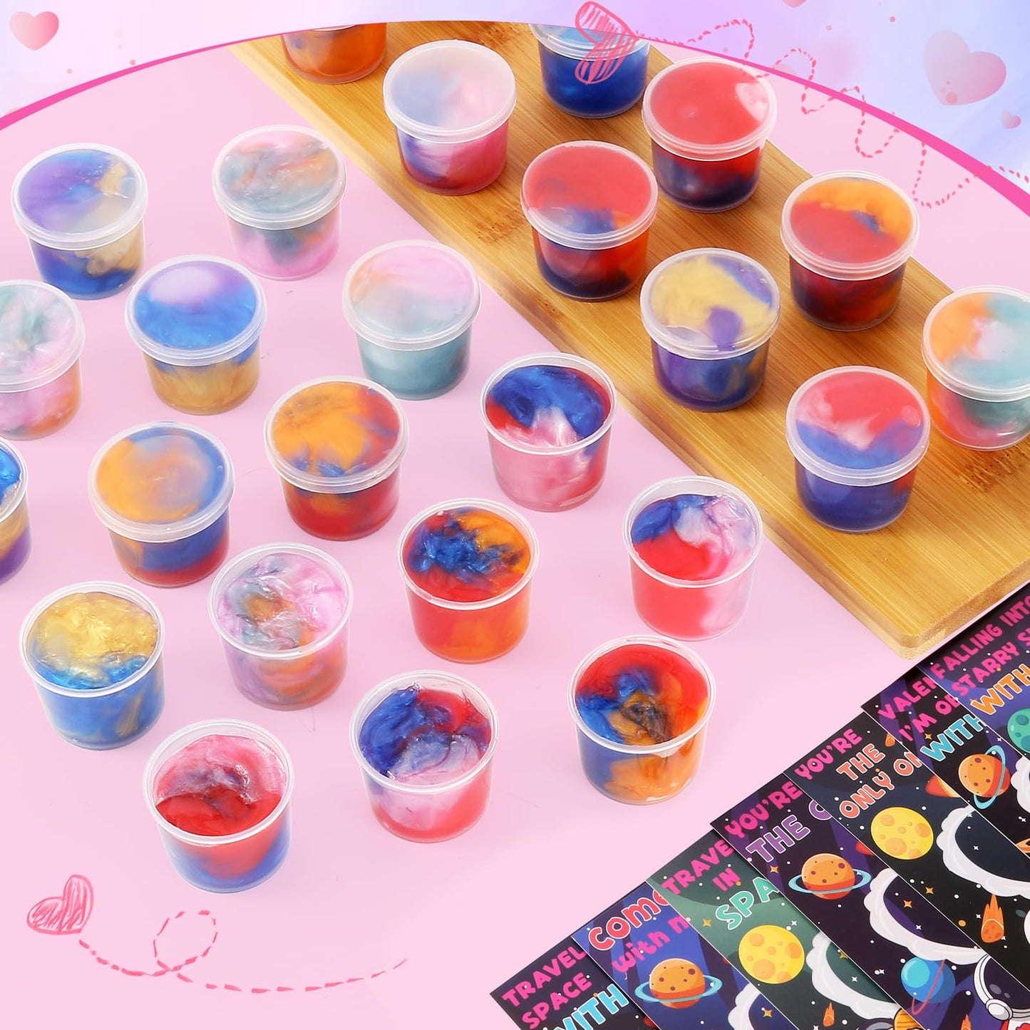 Qudoustar 28-Pack Valentines Cards with Galaxy Slime – Space Theme