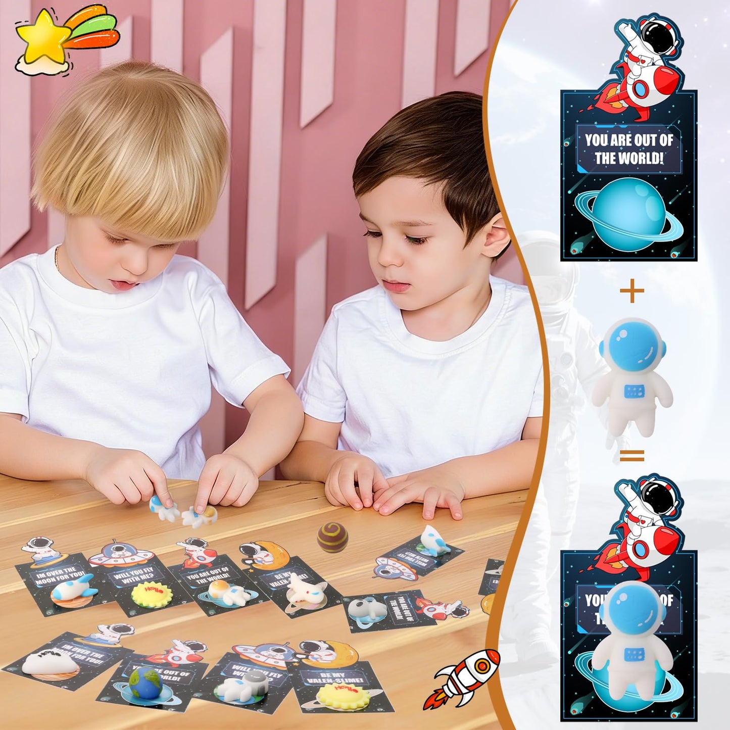 Qudoustar 28-Pack Galaxy Mochi Valentines Day Gift Set for Kids – Stress Relief Fidget Toys & Classroom Cards
