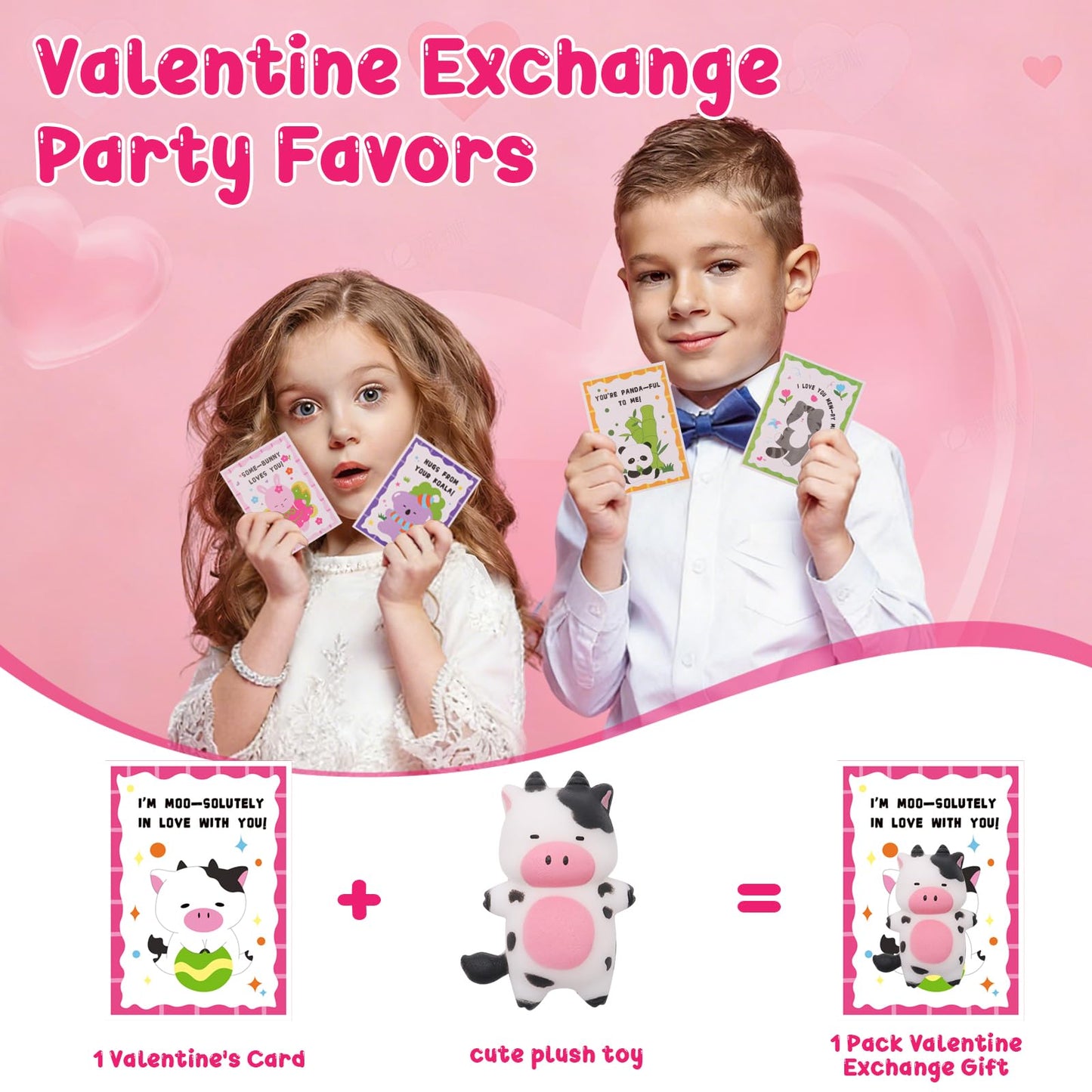 Qudoustar 28-Pack Valentine’s Day Kids Gift Set – Mochi Squishies & Cards for Classroom Exchanges