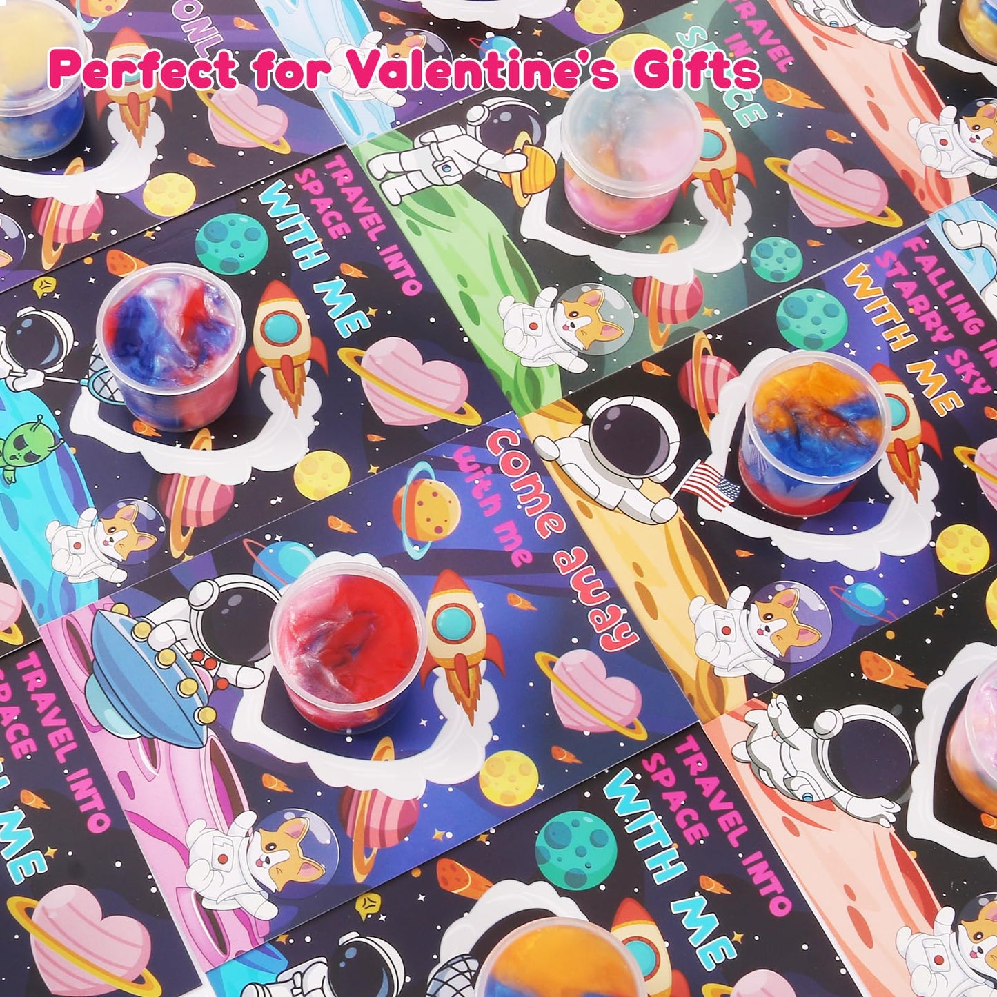 Qudoustar 28-Pack Valentines Cards with Galaxy Slime – Space Theme
