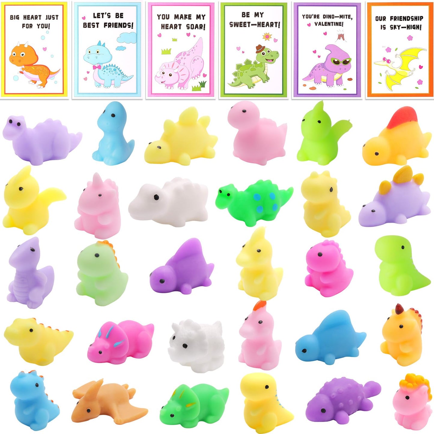 Qudoustar 30-Pack Valentines Day Cards with Dinosaur Mochi Squishies