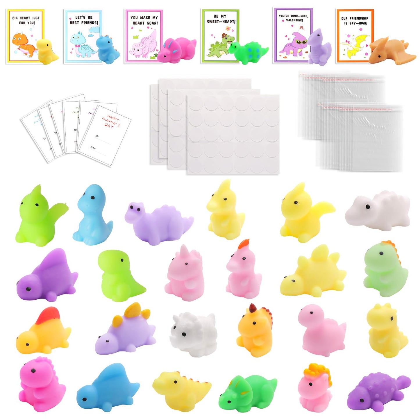 Qudoustar 30-Pack Valentines Day Cards with Dinosaur Mochi Squishies