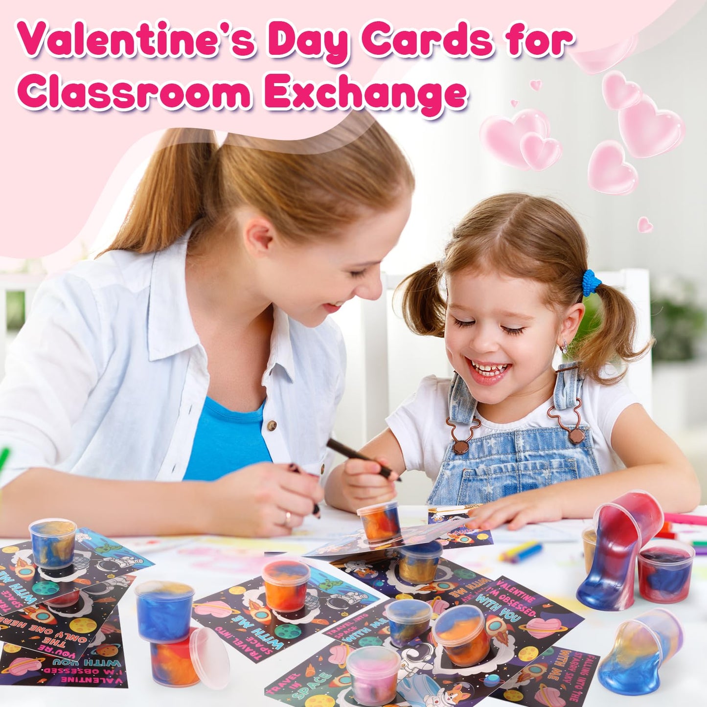 Qudoustar 28-Pack Valentines Cards with Galaxy Slime – Space Theme
