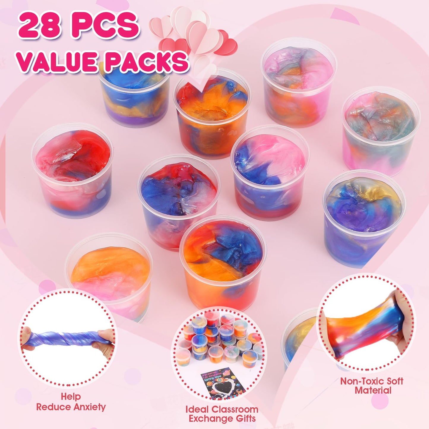 Qudoustar 28-Pack Valentines Cards with Galaxy Slime – Space Theme