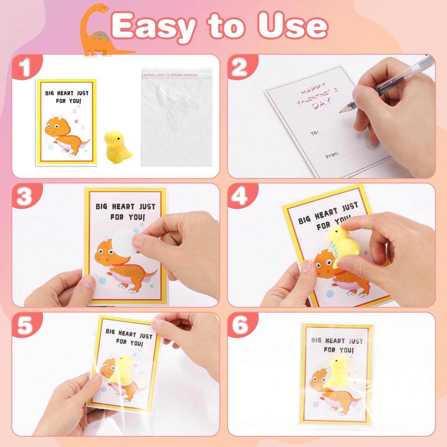 Qudoustar 30-Pack Valentines Day Cards with Dinosaur Mochi Squishies