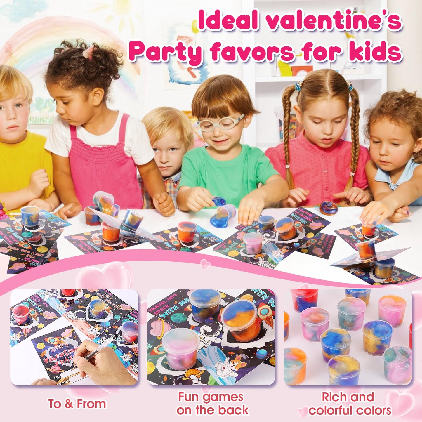 Qudoustar 28-Pack Valentines Cards with Galaxy Slime – Space Theme