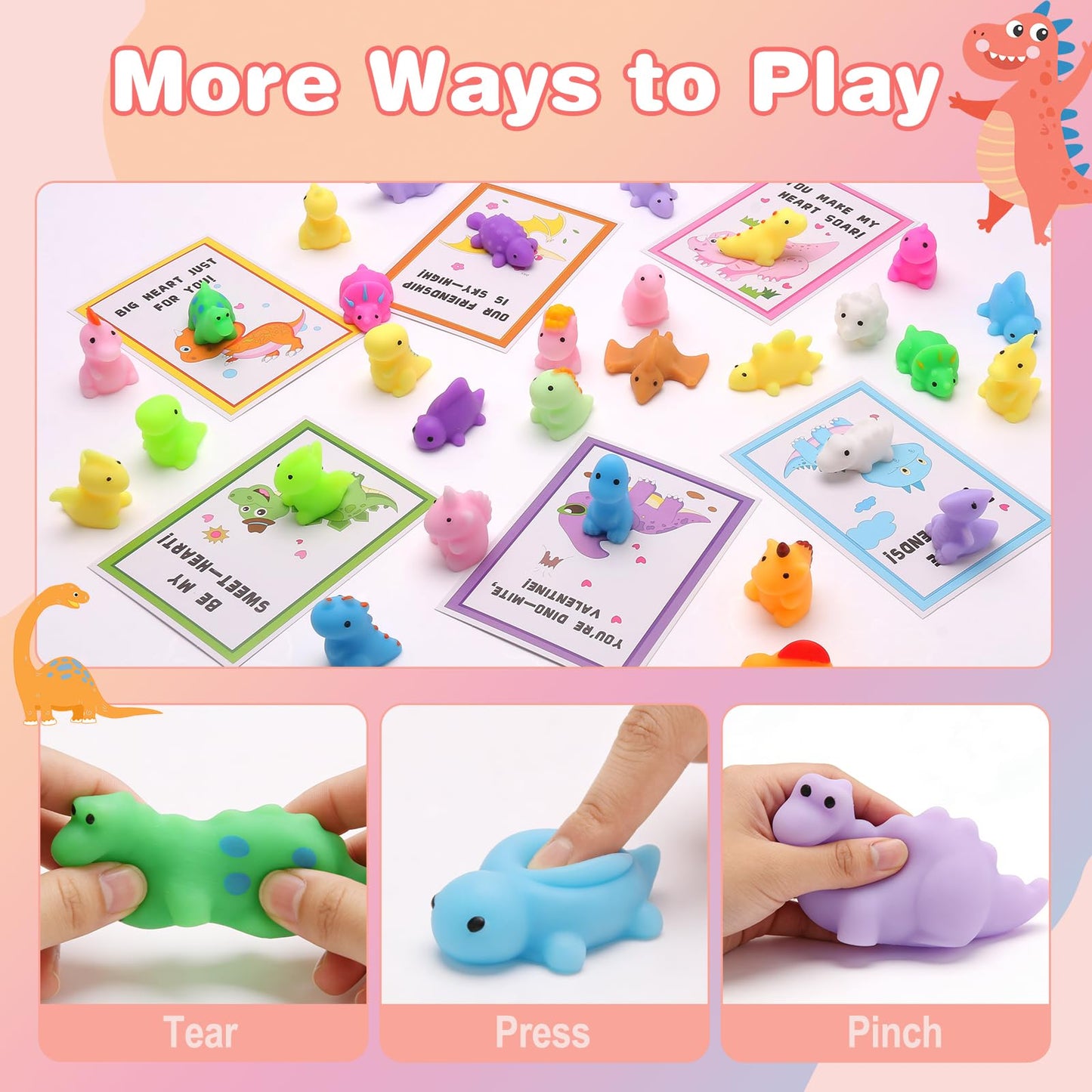 Qudoustar 30-Pack Valentines Day Cards with Dinosaur Mochi Squishies