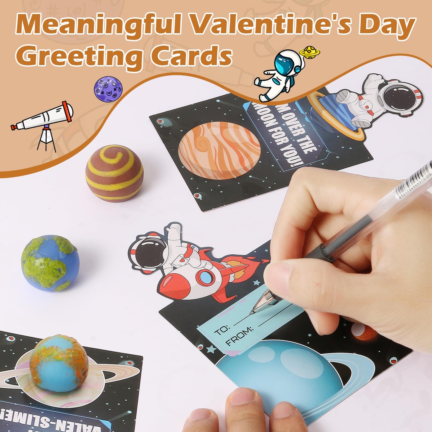 Qudoustar 28-Pack Galaxy Mochi Valentines Day Gift Set for Kids – Stress Relief Fidget Toys & Classroom Cards
