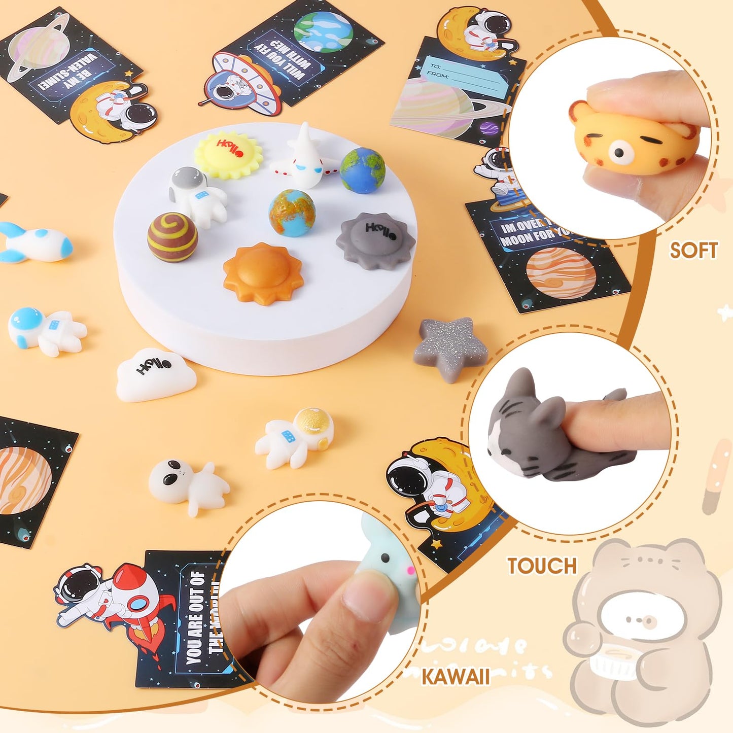 Qudoustar 28-Pack Galaxy Mochi Valentines Day Gift Set for Kids – Stress Relief Fidget Toys & Classroom Cards