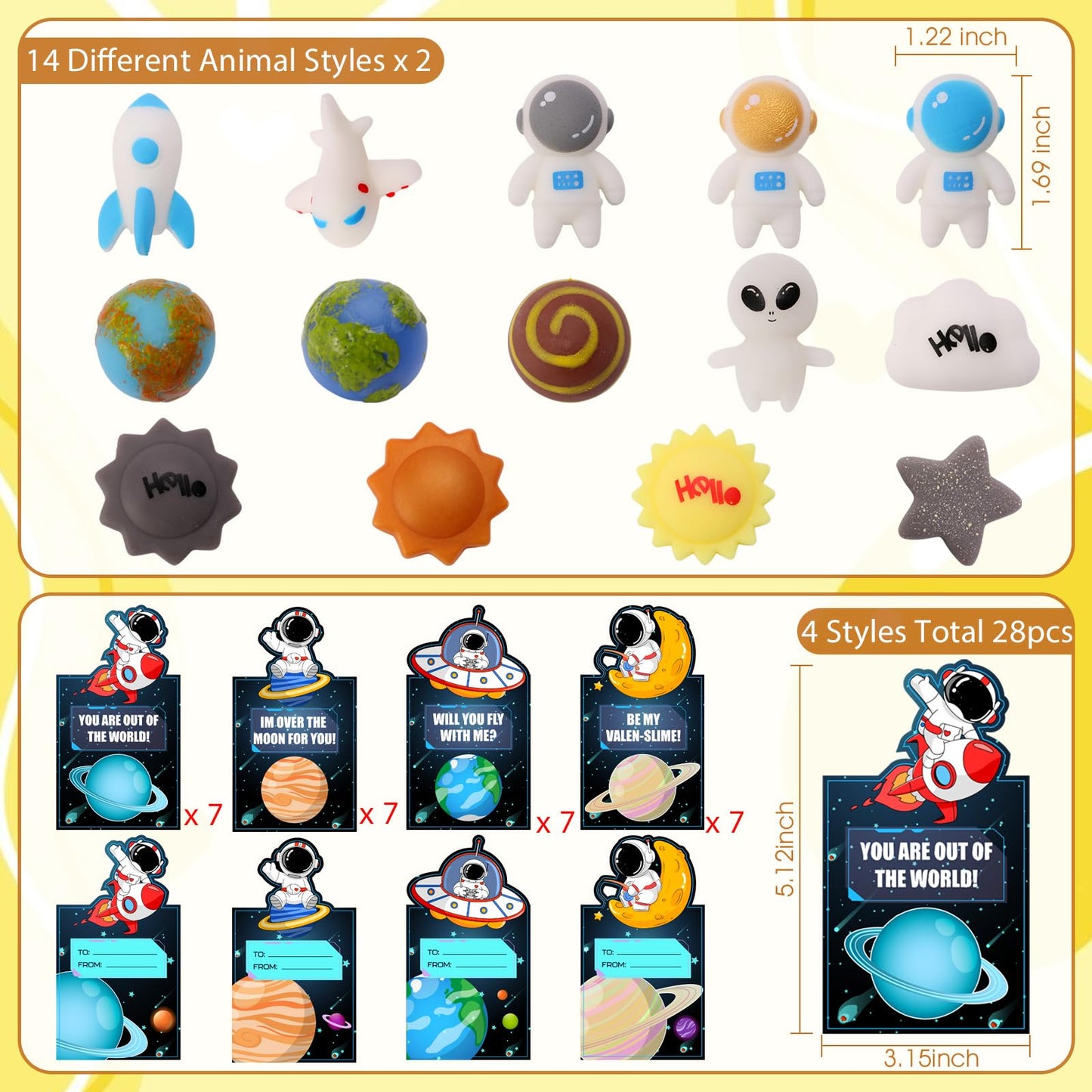 Qudoustar 28-Pack Galaxy Mochi Valentines Day Gift Set for Kids – Stress Relief Fidget Toys & Classroom Cards
