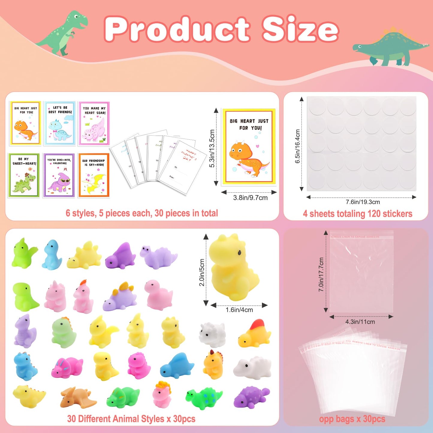 Qudoustar 30-Pack Valentines Day Cards with Dinosaur Mochi Squishies