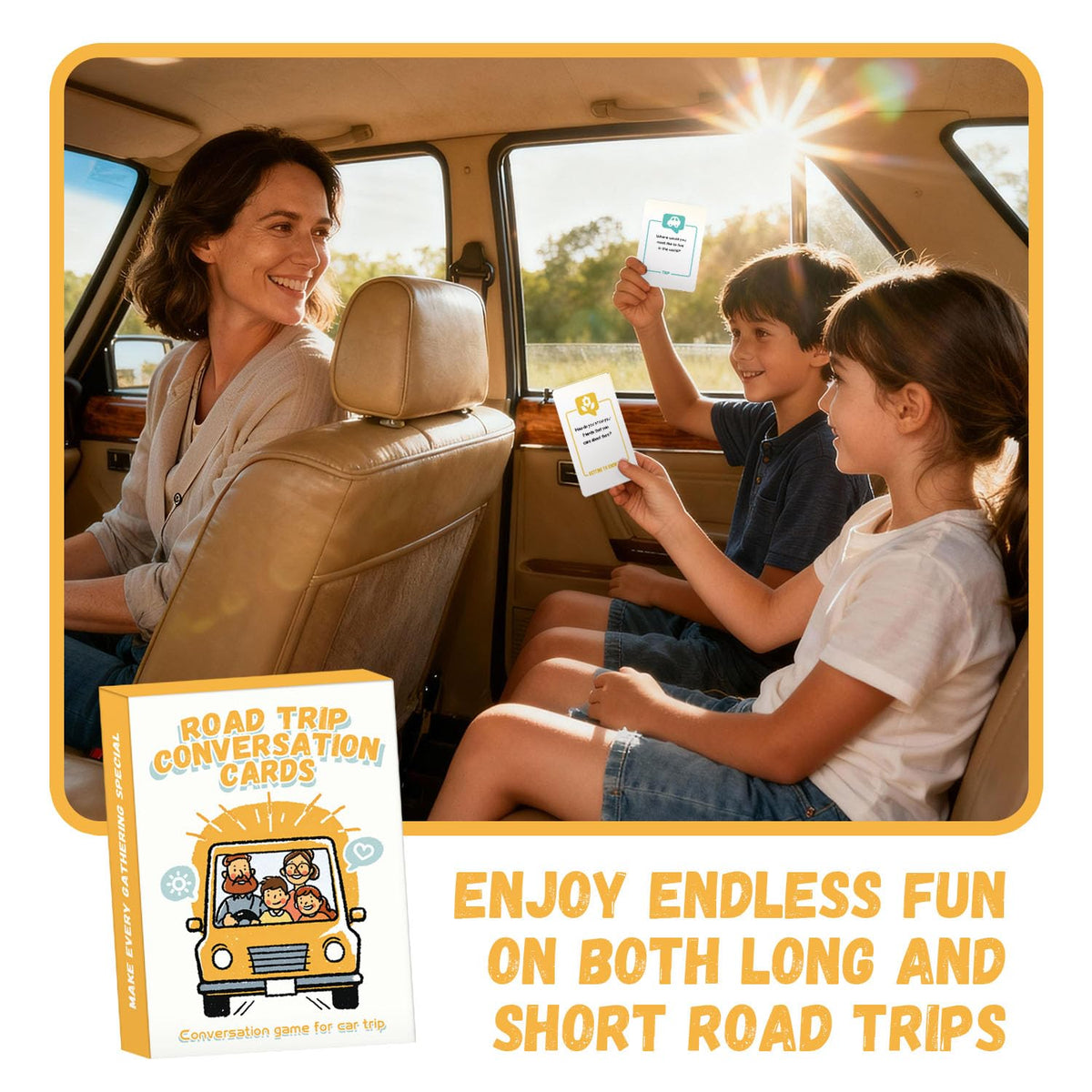 QUEKA KANBAI Road Trip Conversation Cards – Family Car Game for All Ages