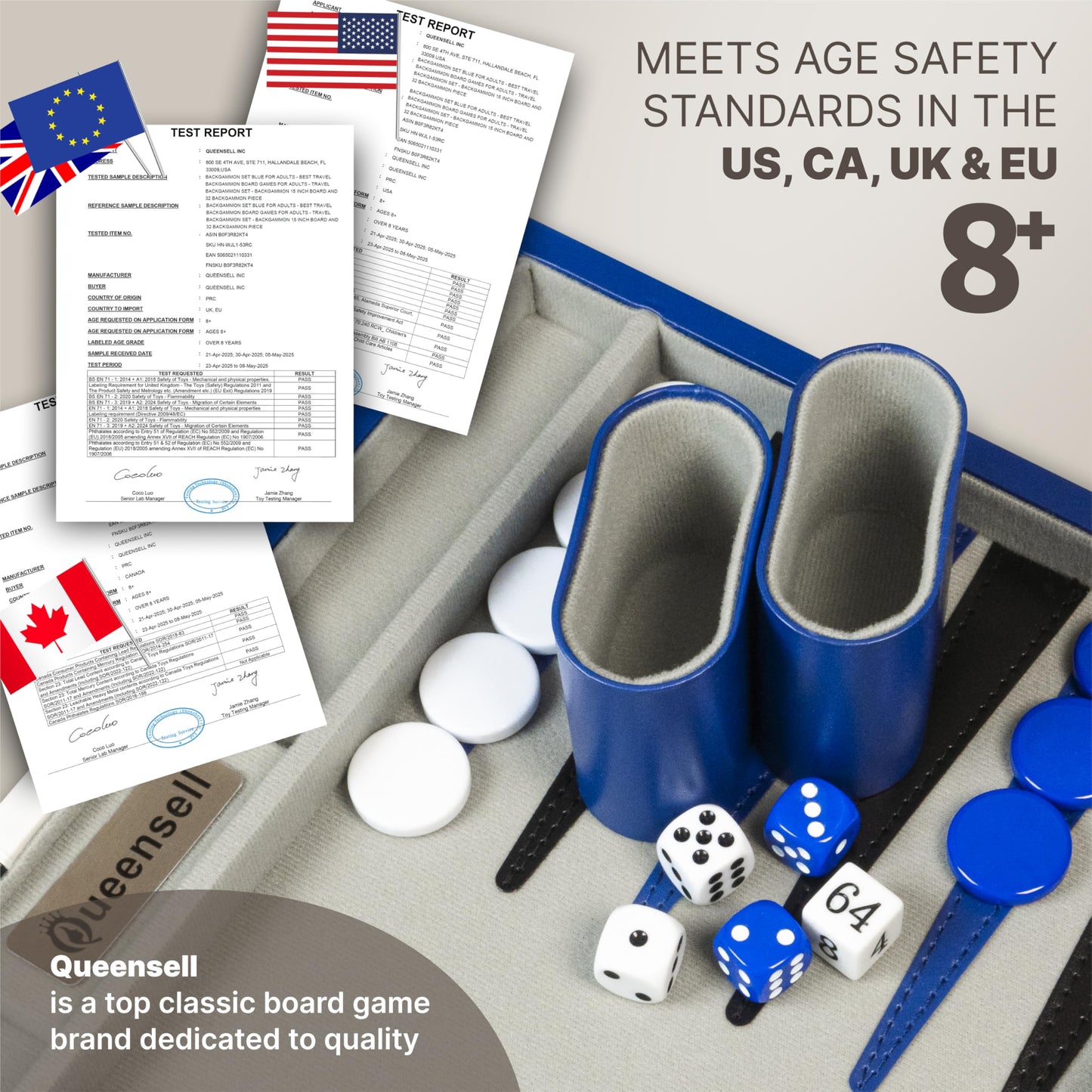 Queensell Backgammon Set – 15-Inch PU Leather Travel Board for 2 Players