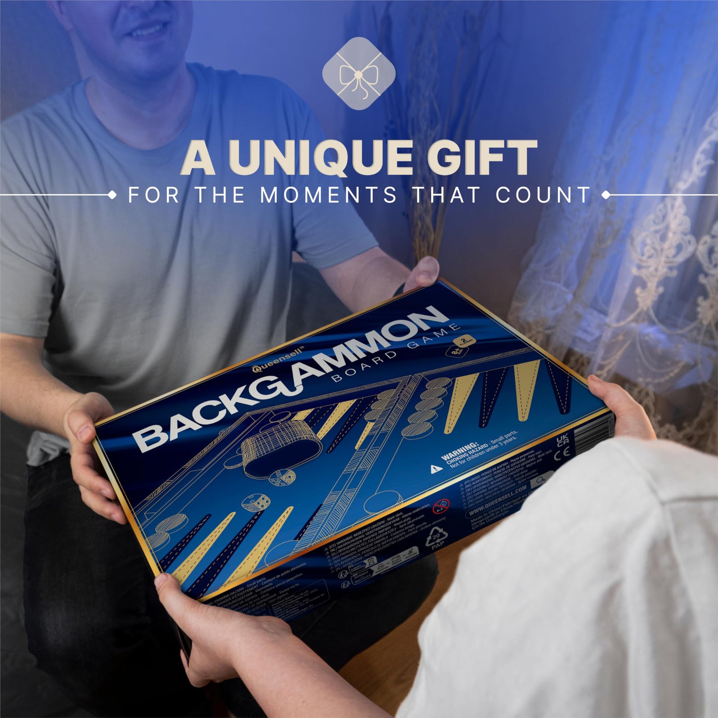 Queensell Backgammon Set – 15-Inch PU Leather Travel Board for 2 Players