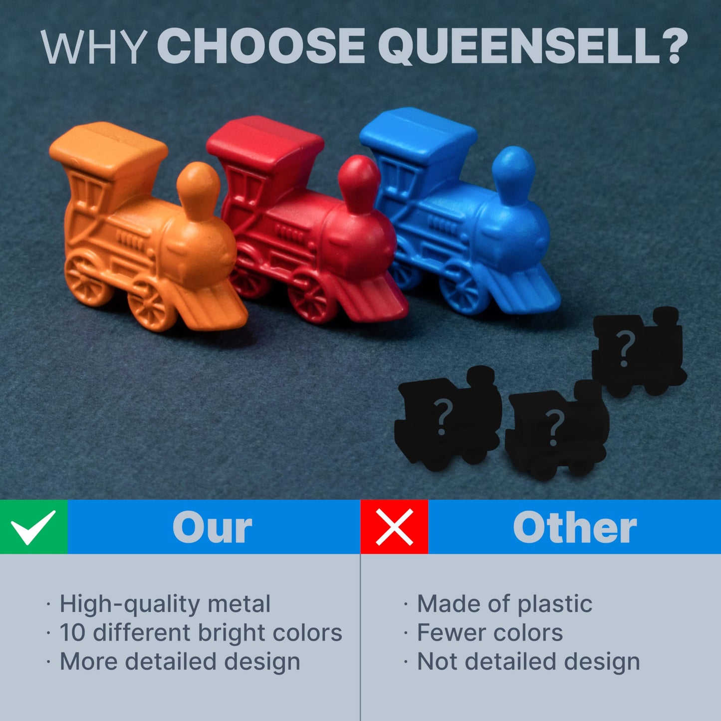 Queensell 10 Metal Mexican Train Trains – Durable Domino Game Pieces