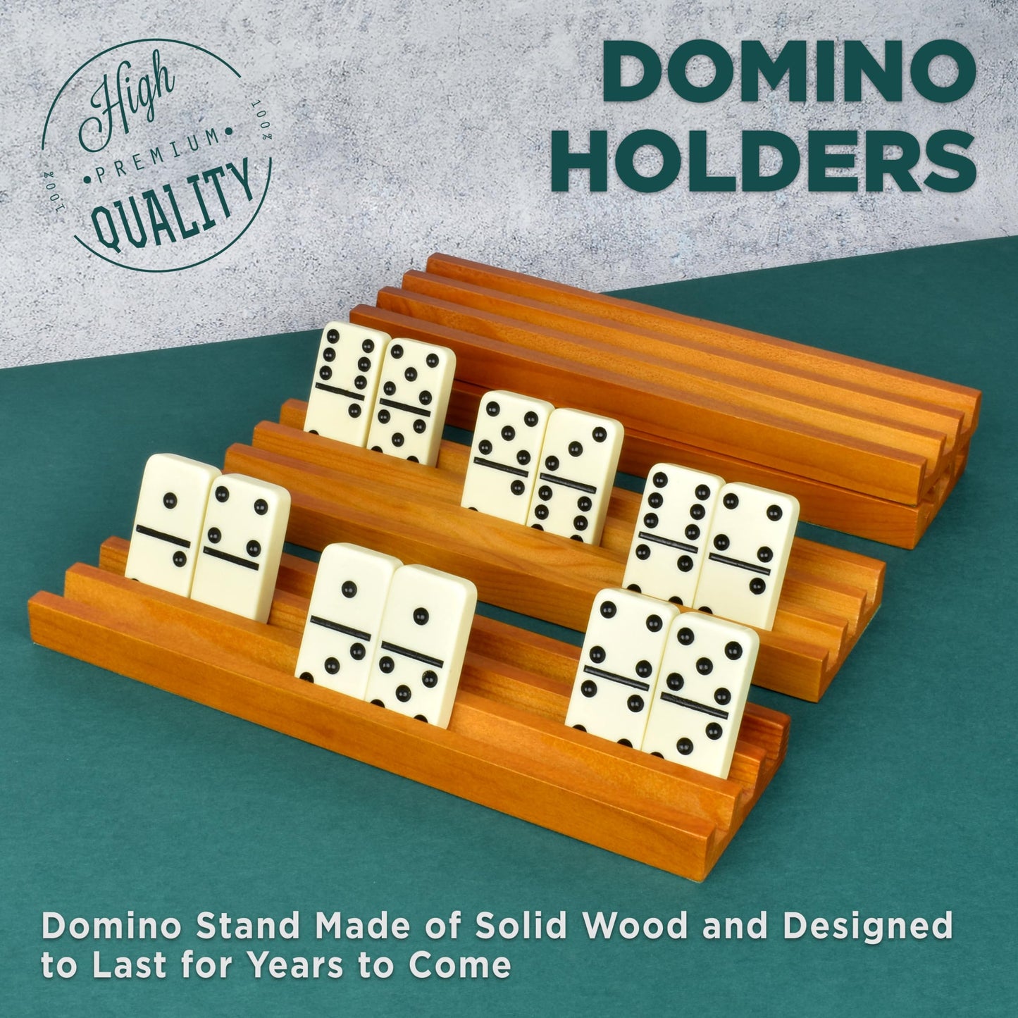 Queensell Domino Holders - 4 Wooden Trays for Mexican Train and Classic Dominoes