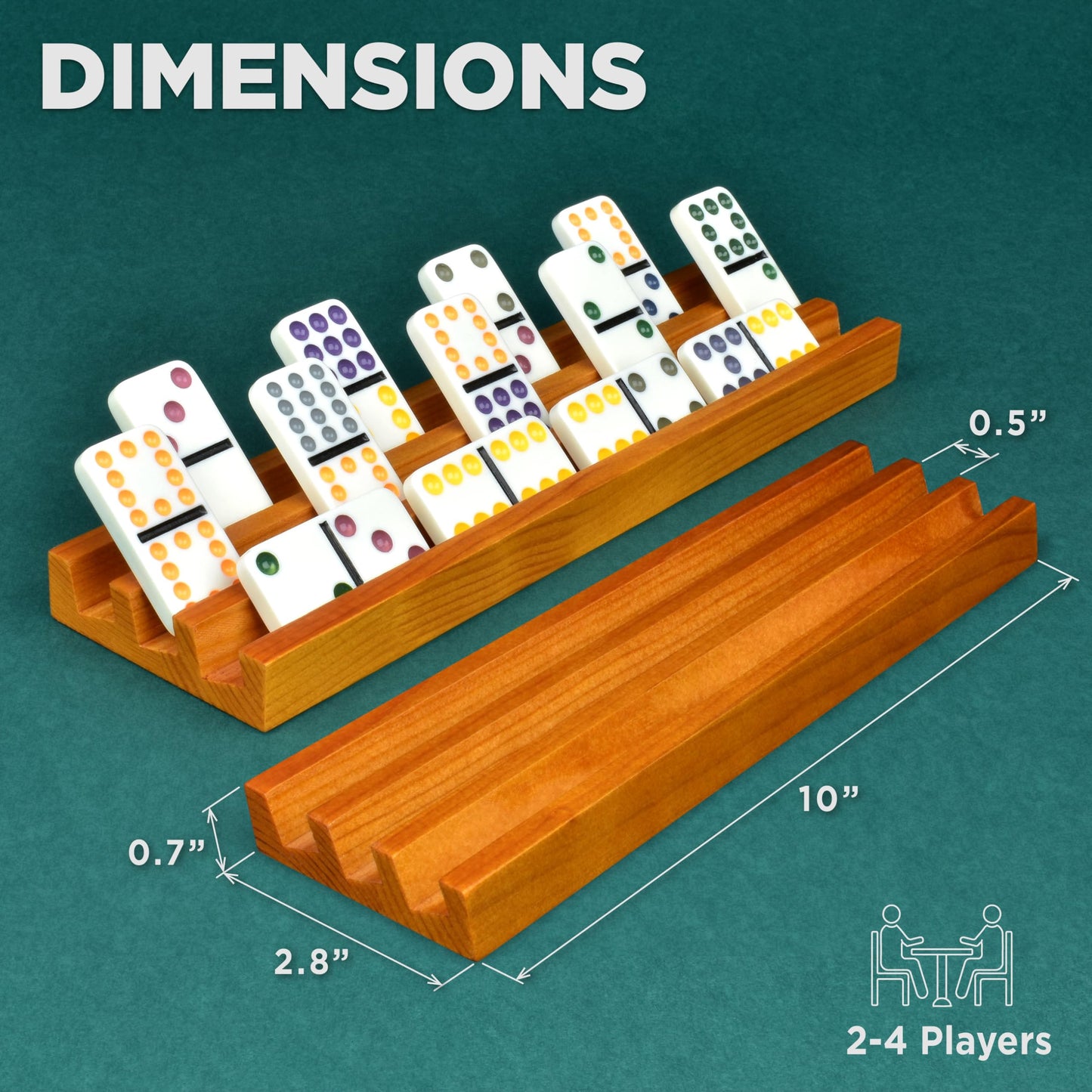 Queensell Domino Holders - 4 Wooden Trays for Mexican Train and Classic Dominoes