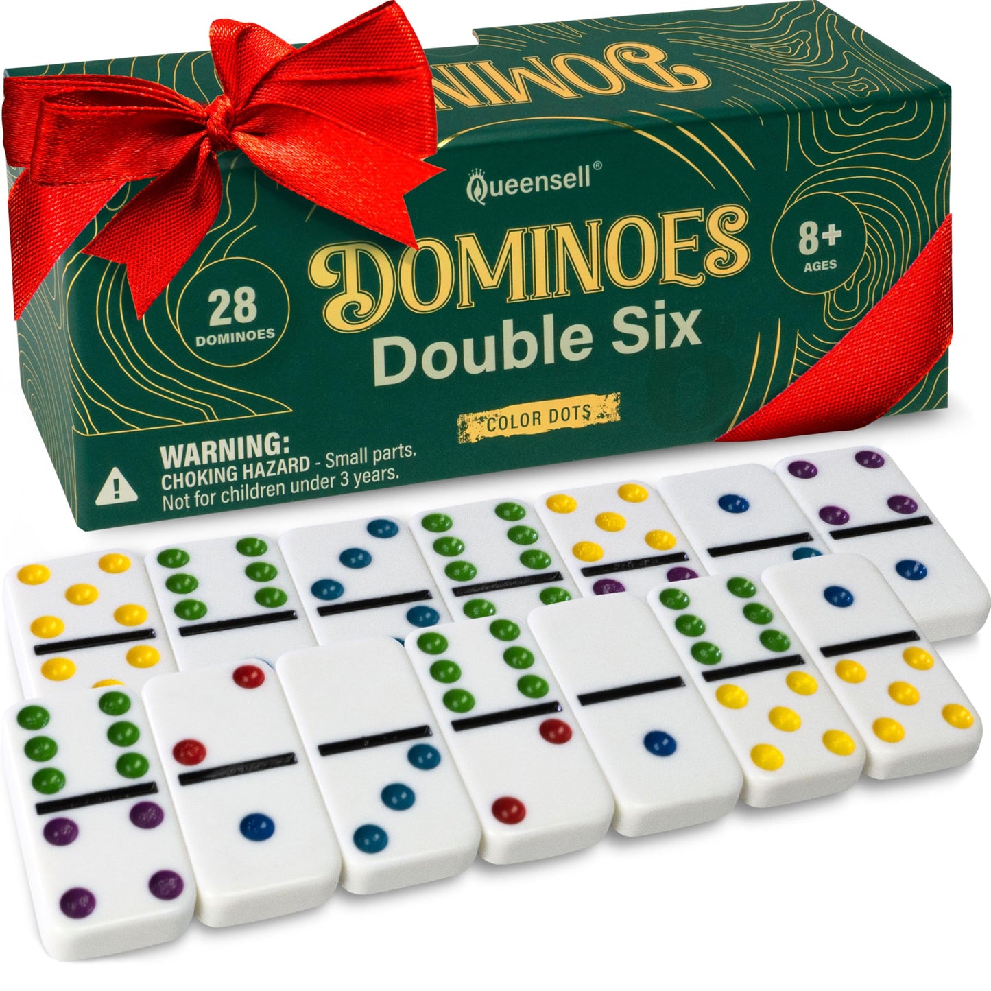 Queensell Dominoes Set – Double Six 28 Tiles for Adults & Kids