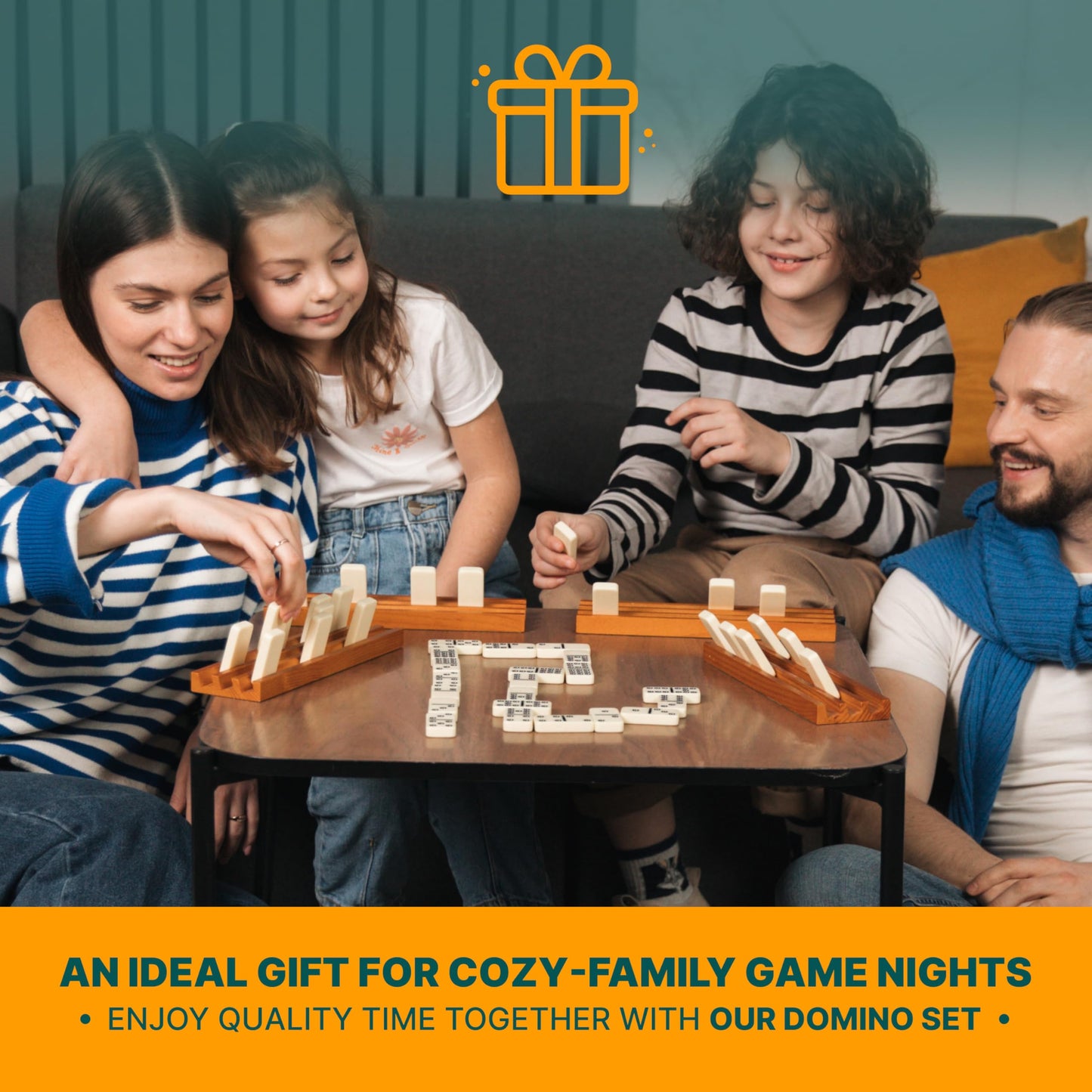 Queensell Dominoes Double Nine - 55-Tile Family Domino Set with Wood Case