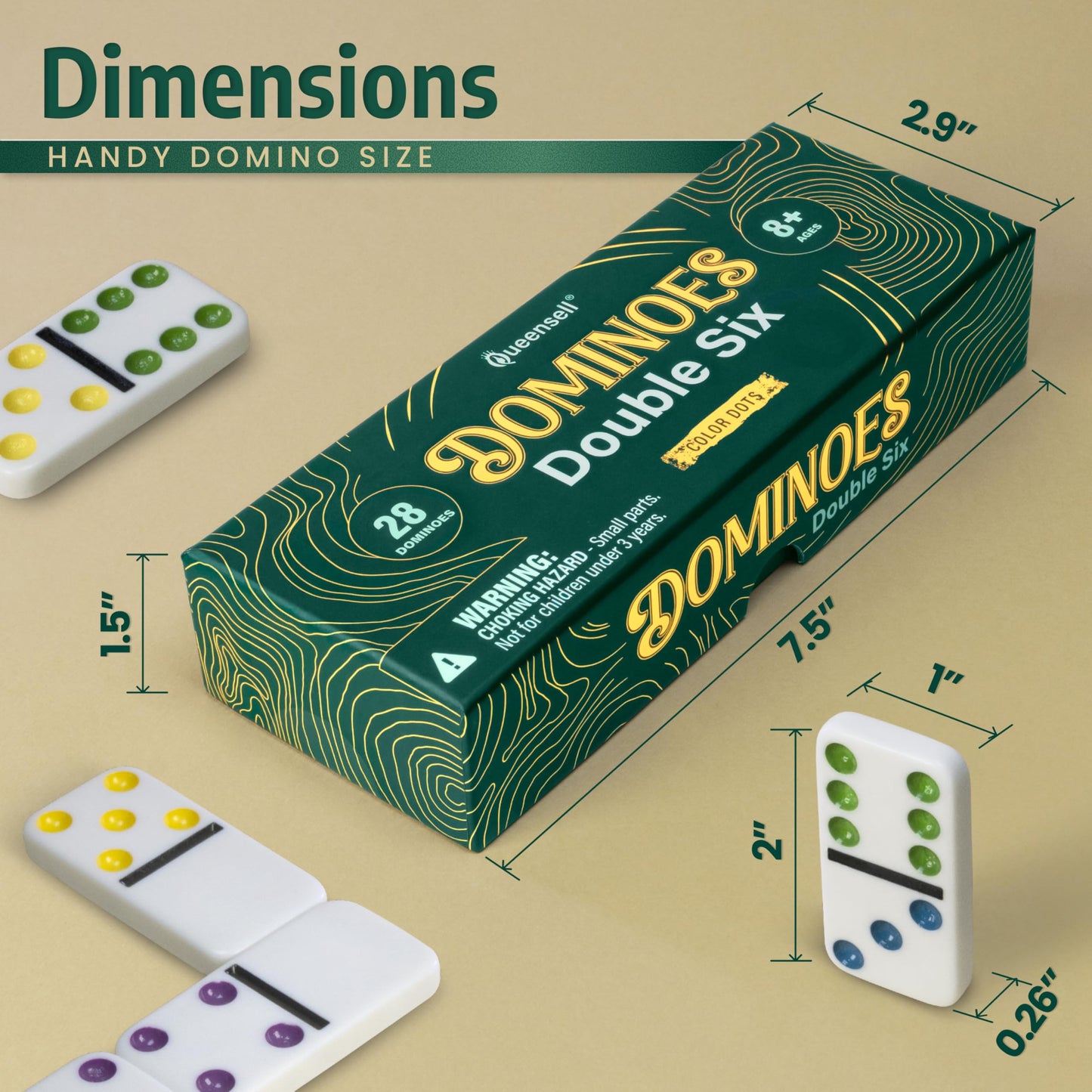 Queensell Dominoes Set – Double Six 28 Tiles for Adults & Kids