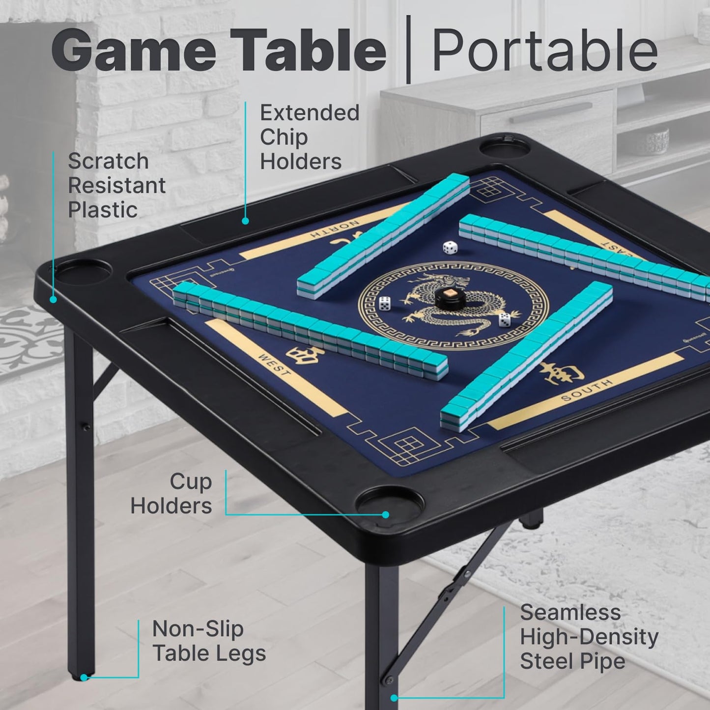 Queensell Folding Game Table with Double-Sided Mat — 35 x 35 Inches, Portable with Storage Bag