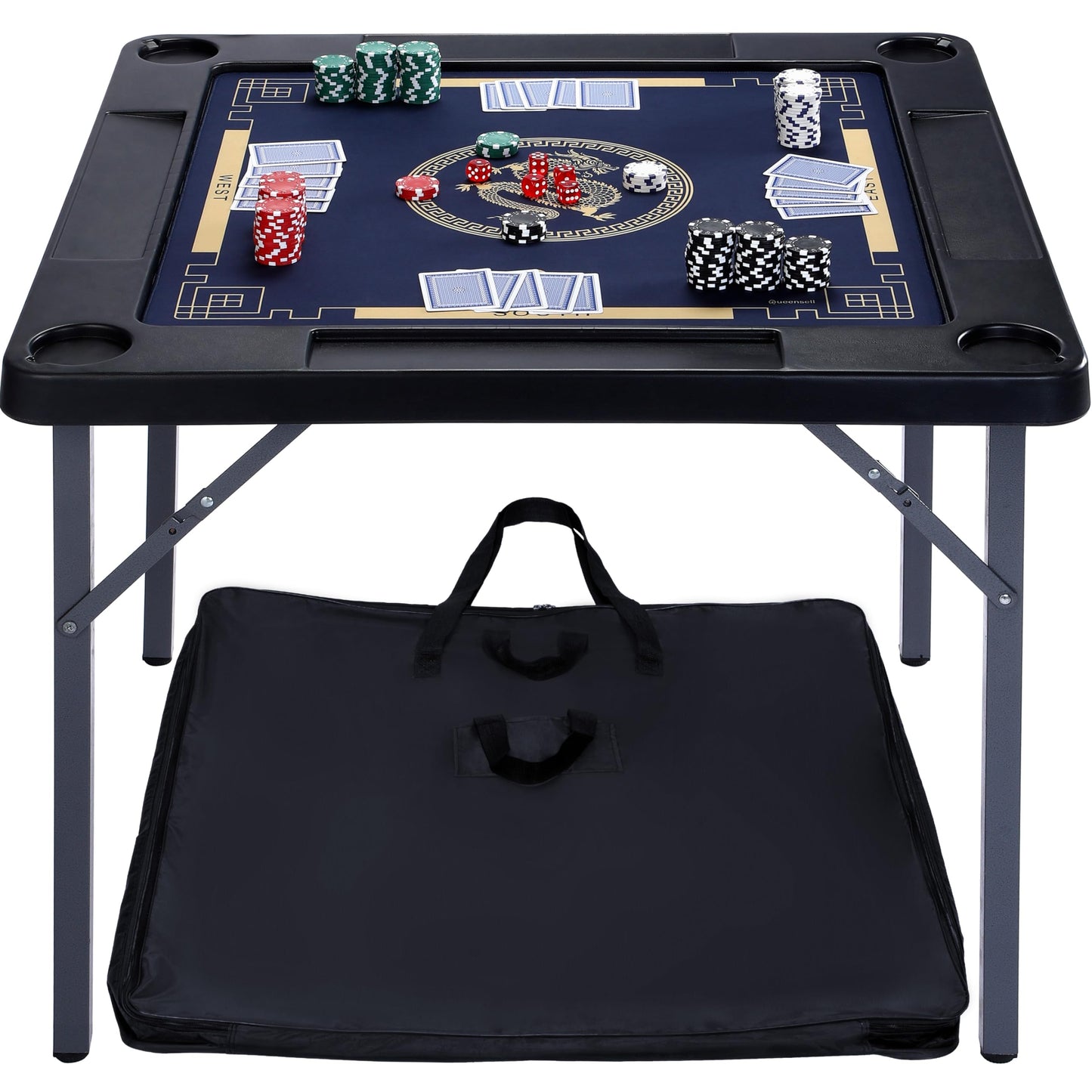 Queensell Folding Game Table with Double-Sided Mat — 35 x 35 Inches, Portable with Storage Bag