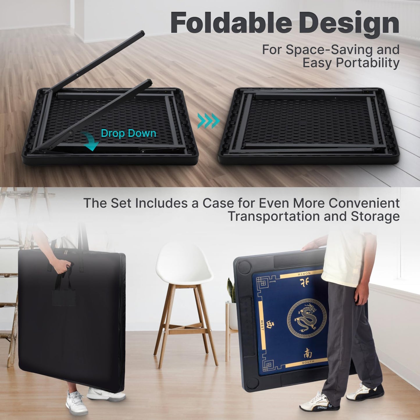 Queensell Folding Game Table with Double-Sided Mat — 35 x 35 Inches, Portable with Storage Bag