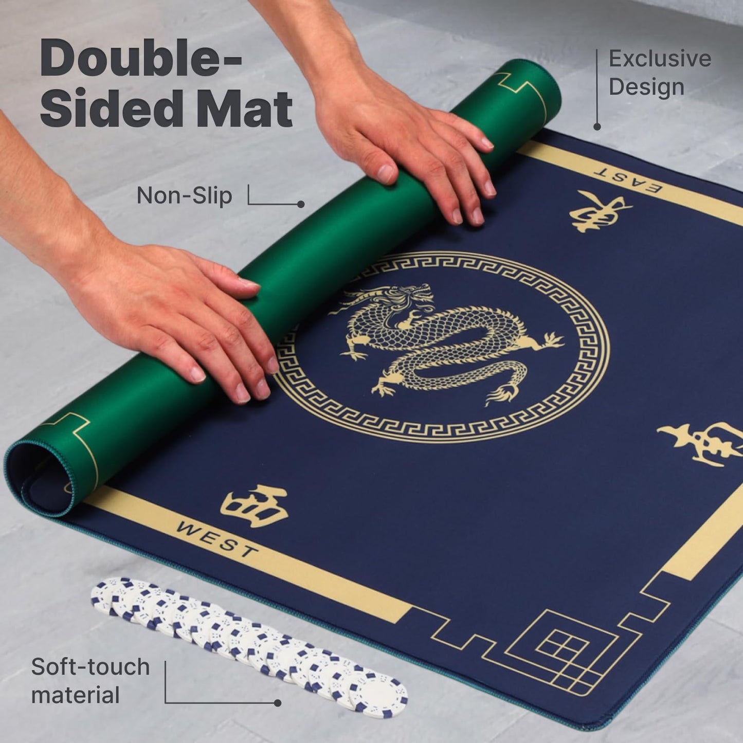 Queensell Folding Game Table with Double-Sided Mat — 35 x 35 Inches, Portable with Storage Bag