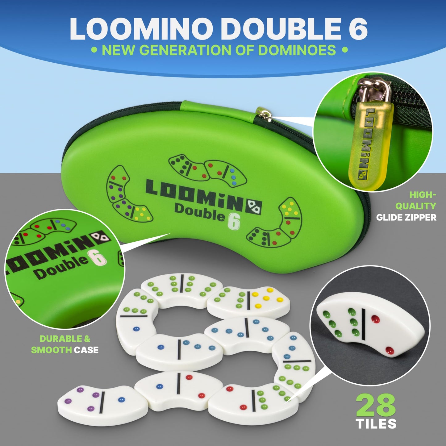 Queensell Loomino: Curved Dominoes for Family Play – Modern Dominoes Game