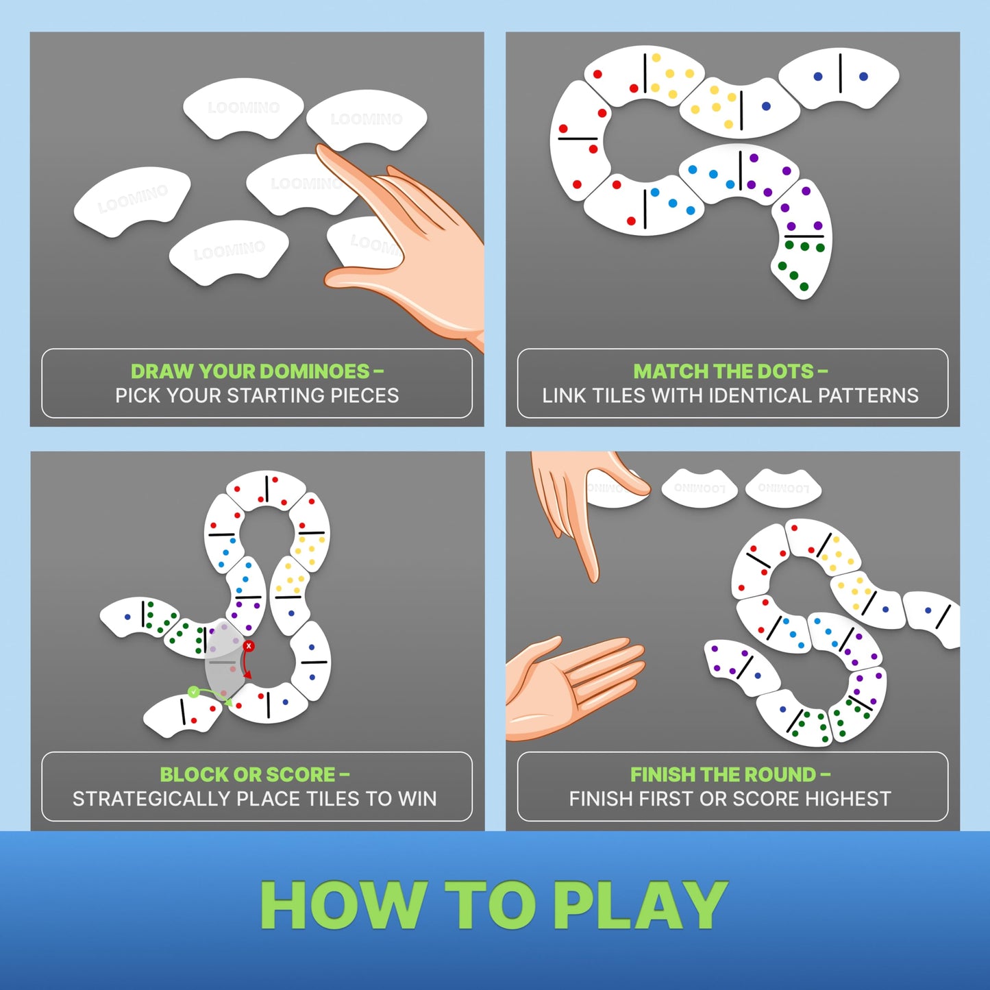 Queensell Loomino: Curved Dominoes for Family Play – Modern Dominoes Game