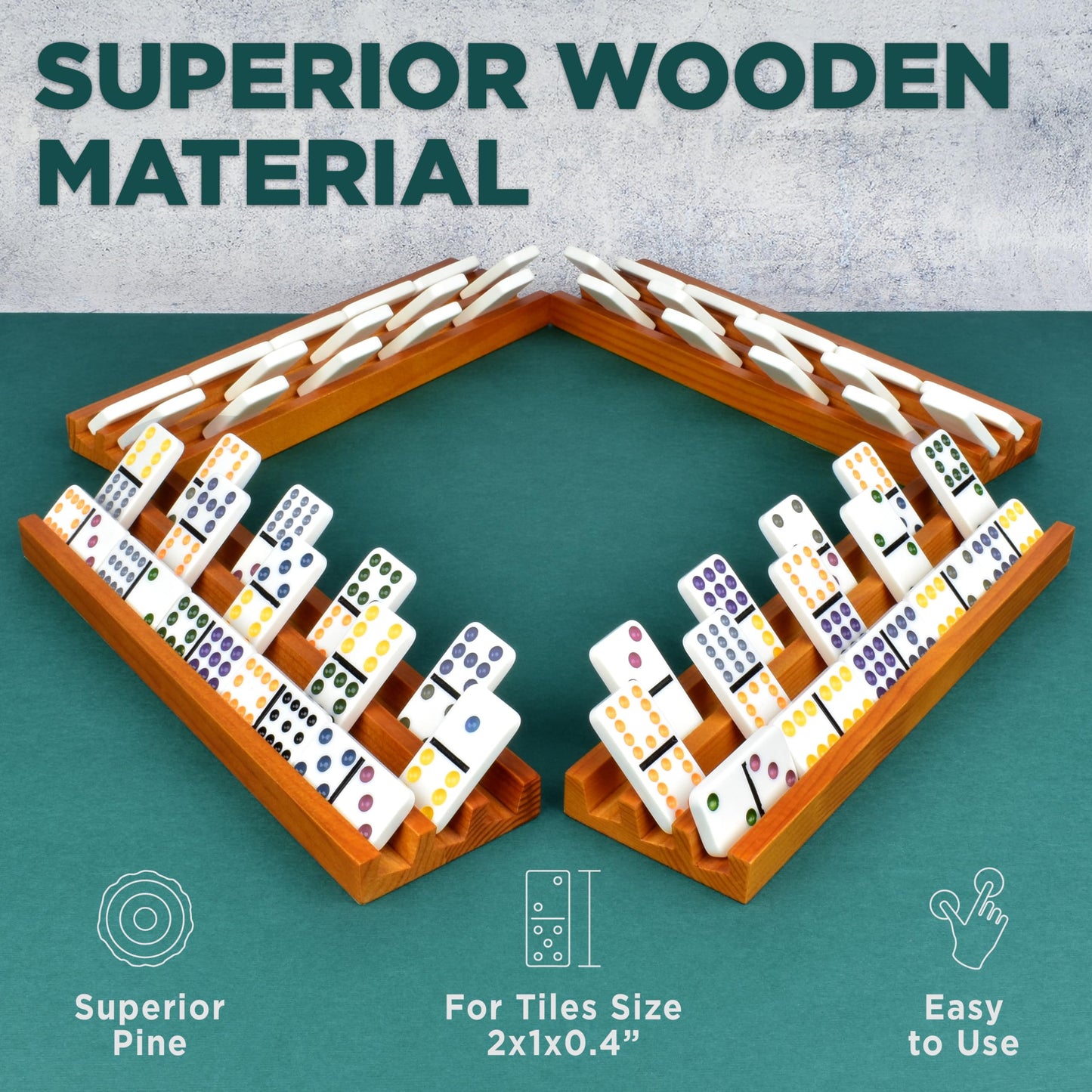 Queensell Domino Holders - 4 Wooden Trays for Mexican Train and Classic Dominoes