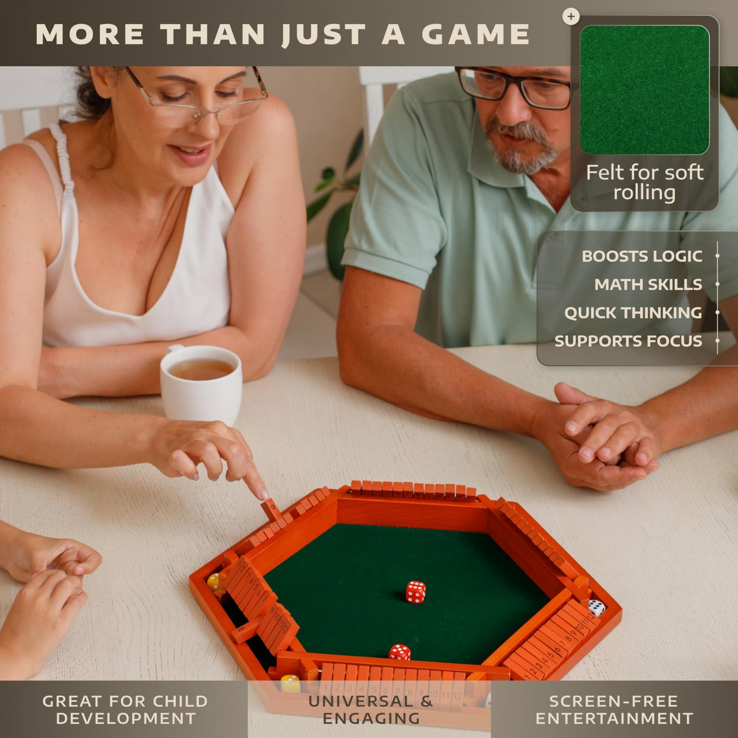 Queensell Shut The Box Game – 16-Inch Wooden Board for 1-6 Players