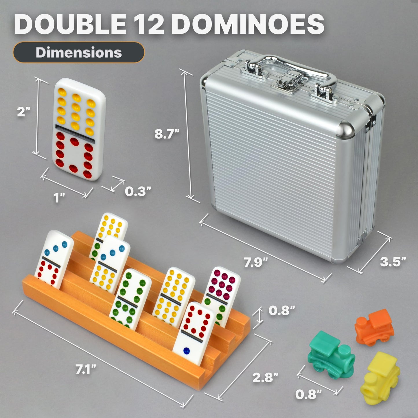 Queensell Mexican Train Dominoes Set with 4 Holders – Double 12 Dominoes for Family Game Night