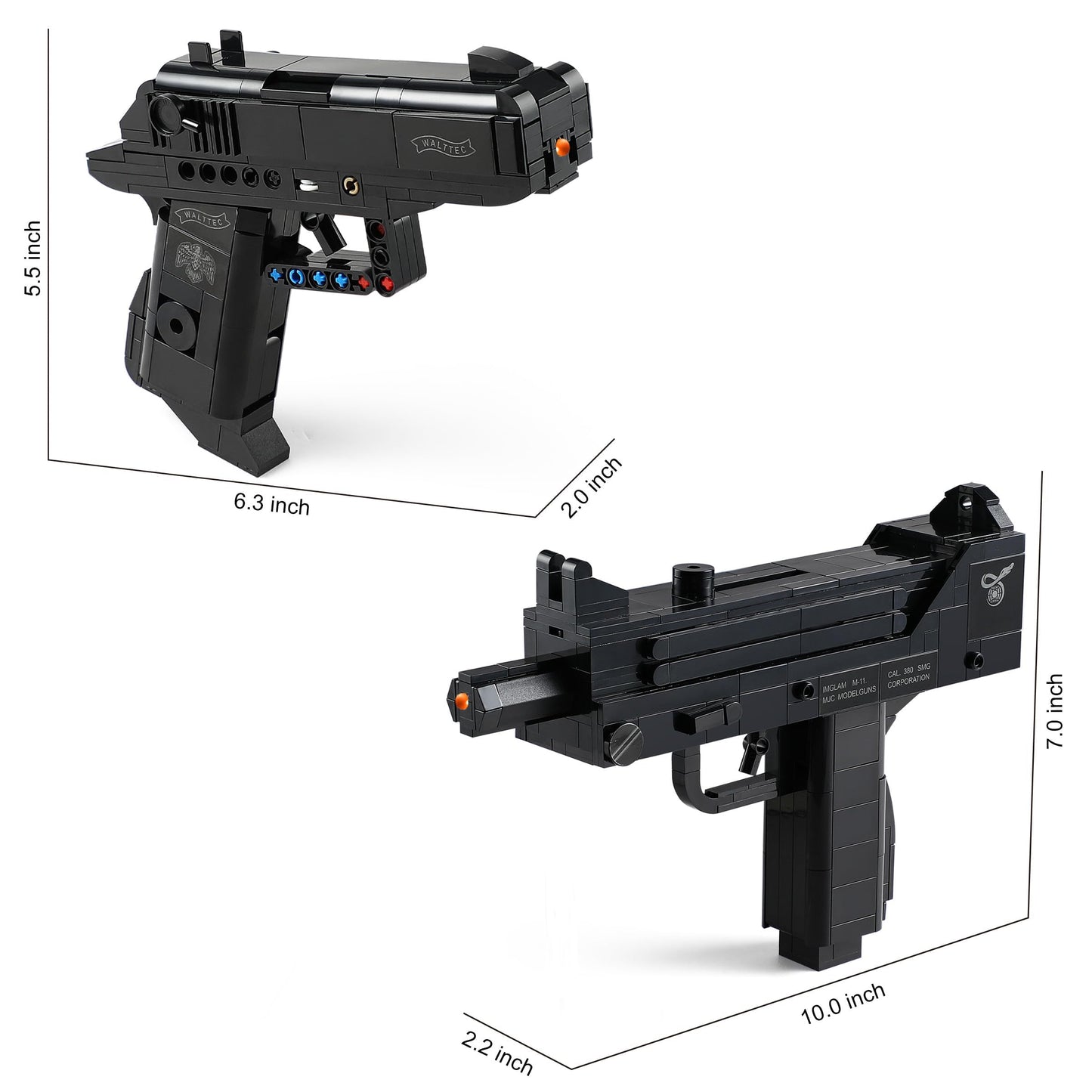 QUENTINAG Walther PPK & MAC-10 Building Blocks Set – LEGO-Compatible Gun Models, Gift Ideas