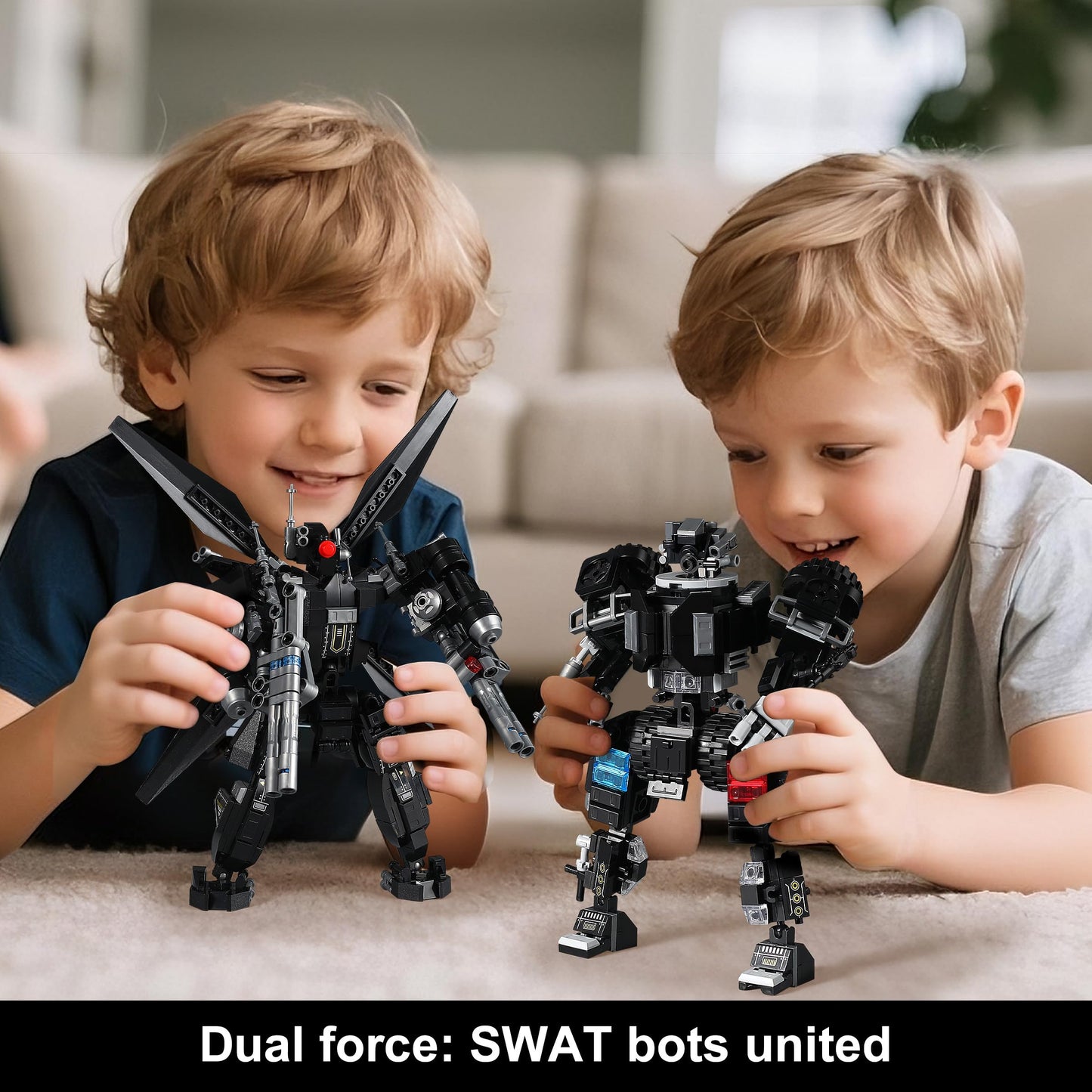 QUENTINAG SWAT Police Mech Building Sets — 926 Pieces, LEGO-Compatible, Transforming Truck & Helicopter to 2 Mechs (Ages 6-12)